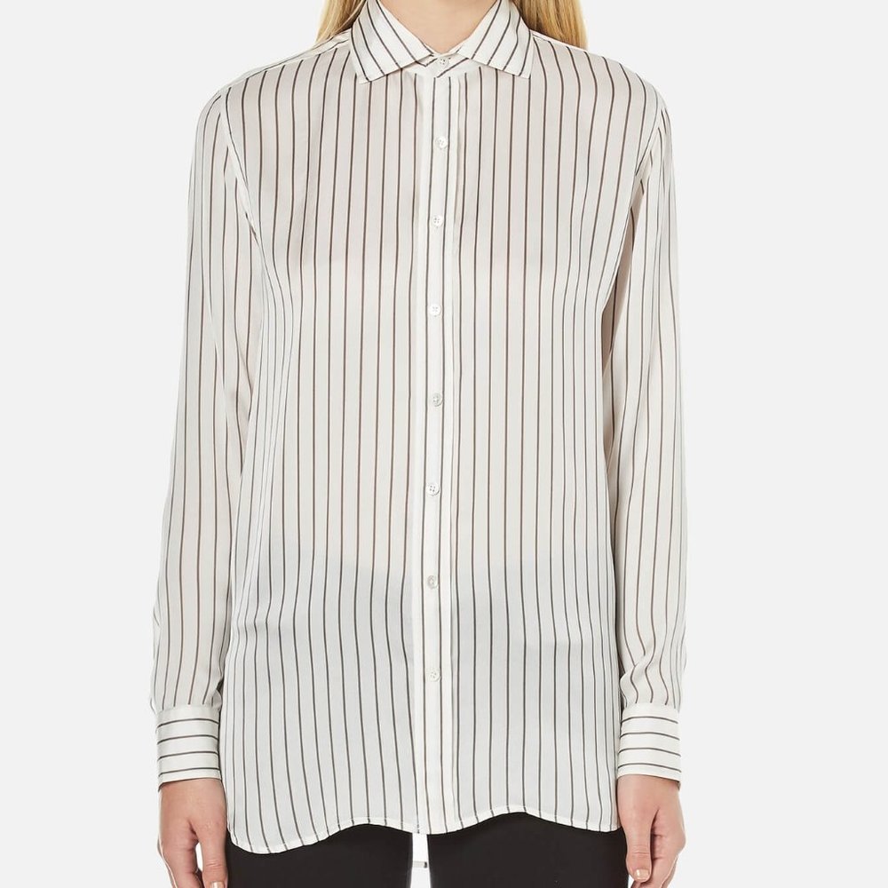 Polo Ralph Lauren Silk Stripe Shirt, Ivory/Grey, Size 2/Small